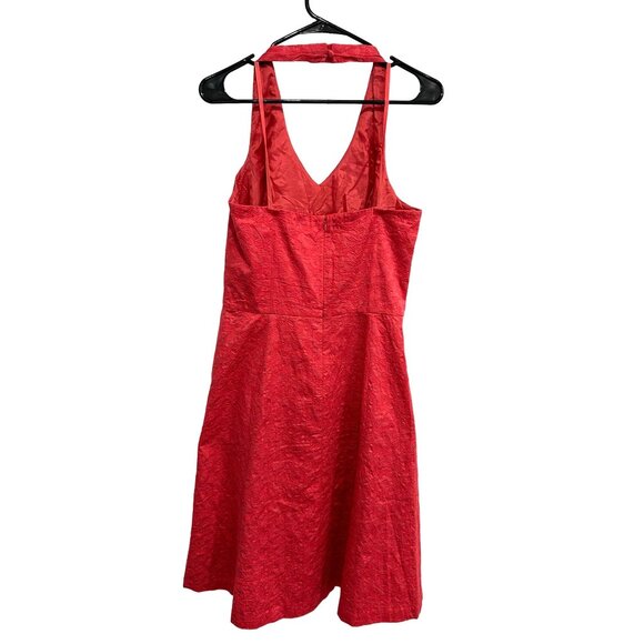 Ann Taylor Womens Red Sleeveless V Neck Textured A Line Dress Size 10 - Picture 2 of 8